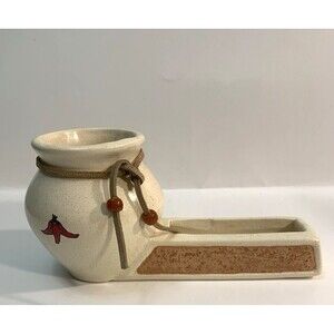 Vtg Pottery Desk Caddy Vase Pencil Pen Cards Notepads Trinkets Holder